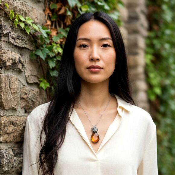 Scottish Thistle Pewter Pendant with Amber Glass Teardrop - Picture 2 of 5